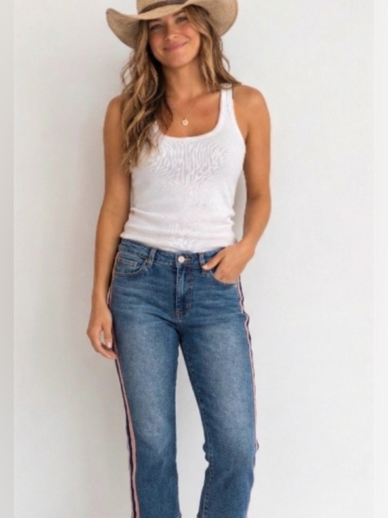 McGuire Denim Denim - McGuire High Rise Ankle Jeans 29 (29x26) Blue Navy Salmon Stripe Denim Womens